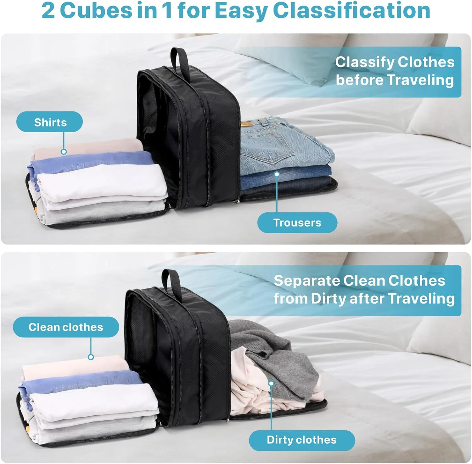 Cambond Double Sided Compression Packing Cubes - Expandable See Through Mesh Compression Cubes for Travel, Separate Clean and Dirty Clothes Efficient Packing Organizers for Road Trip, Cruise
