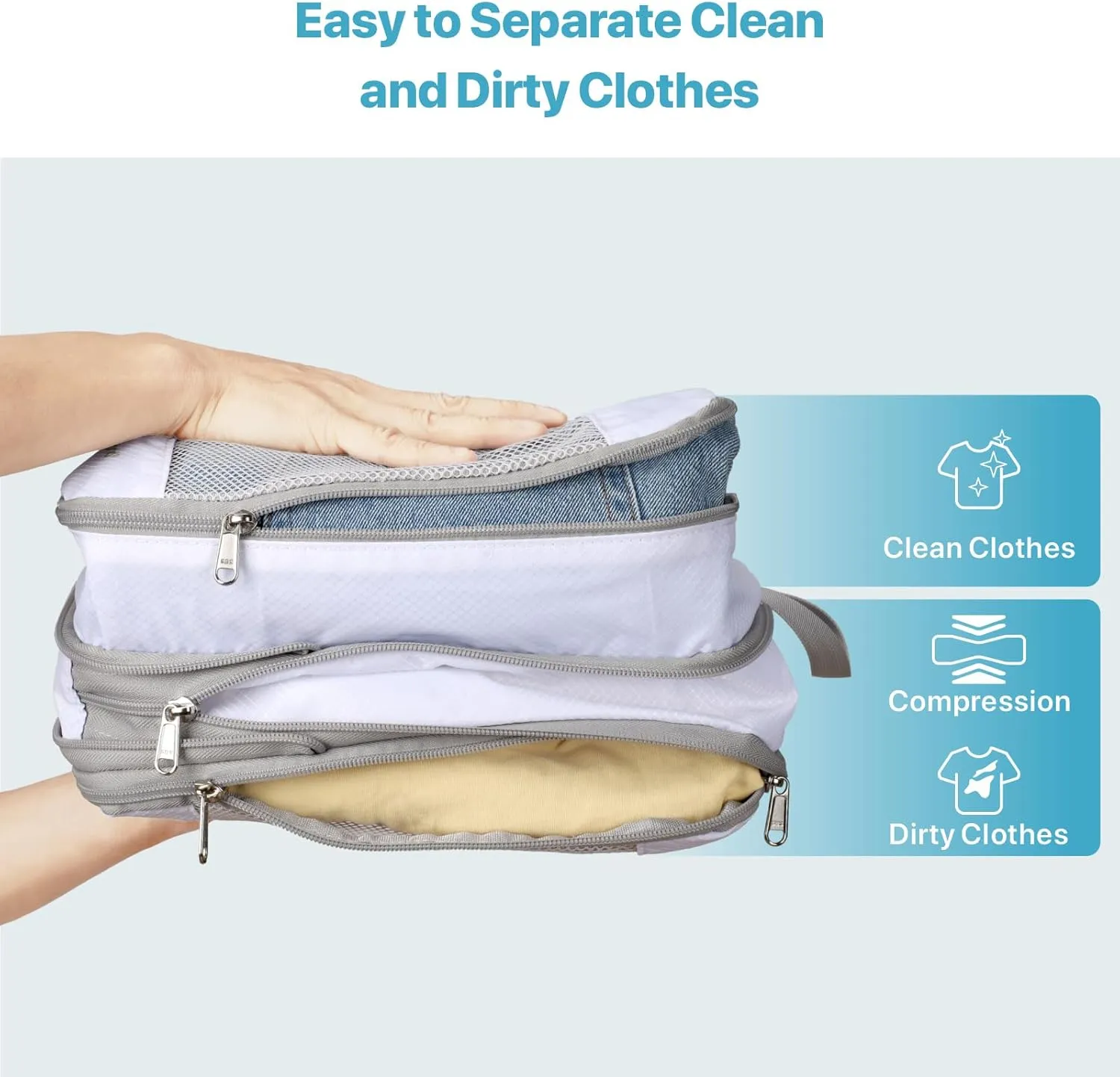 Cambond Double Sided Compression Packing Cubes - Expandable See Through Mesh Compression Cubes for Travel, Separate Clean and Dirty Clothes Efficient Packing Organizers for Road Trip, Cruise