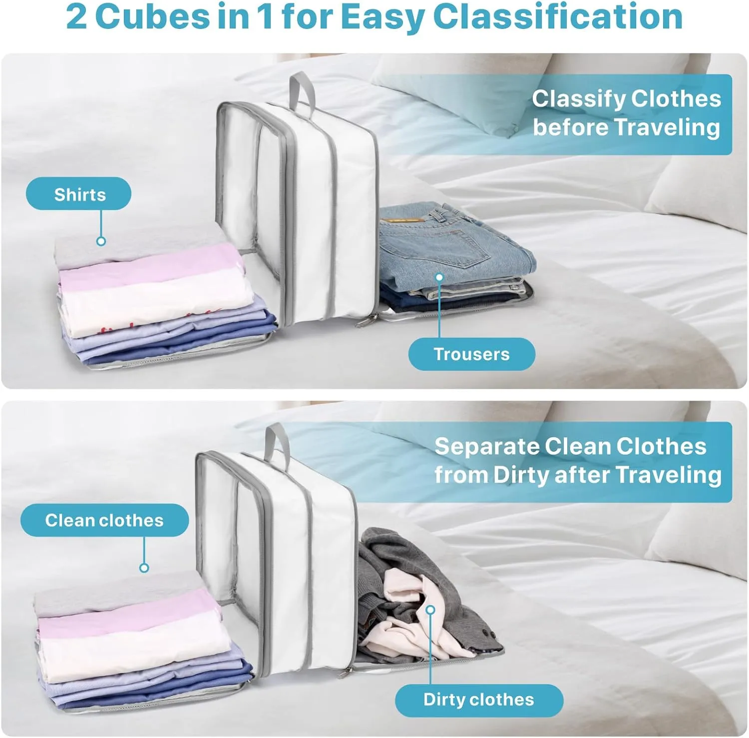 Cambond Double Sided Compression Packing Cubes - Expandable See Through Mesh Compression Cubes for Travel, Separate Clean and Dirty Clothes Efficient Packing Organizers for Road Trip, Cruise