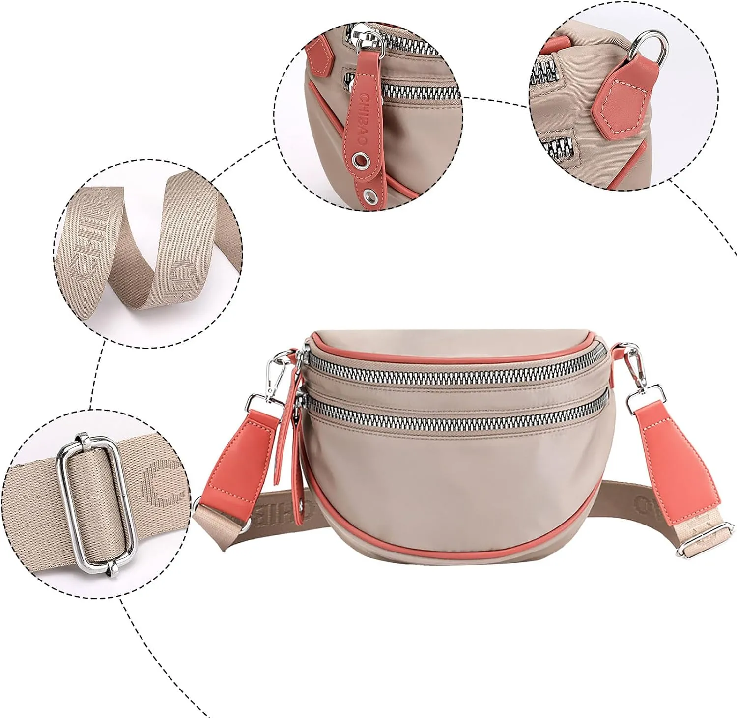 Canvas Shoulder Bag Lightweight Nylon Fabric Women's Bag Fashion Ladies Shoulder Crossbody Bags Casual (Khaki, One Size)