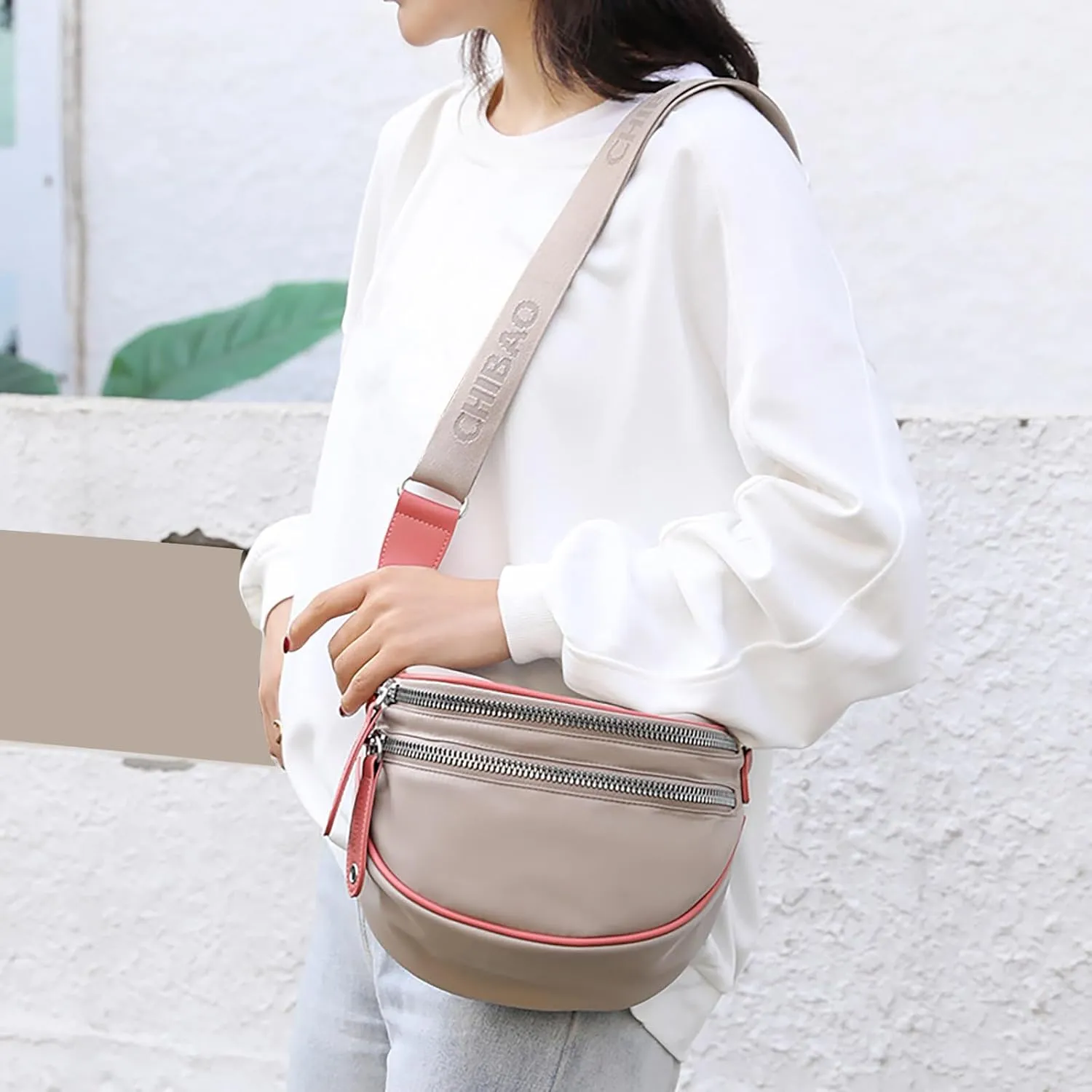 Canvas Shoulder Bag Lightweight Nylon Fabric Women's Bag Fashion Ladies Shoulder Crossbody Bags Casual (Khaki, One Size)