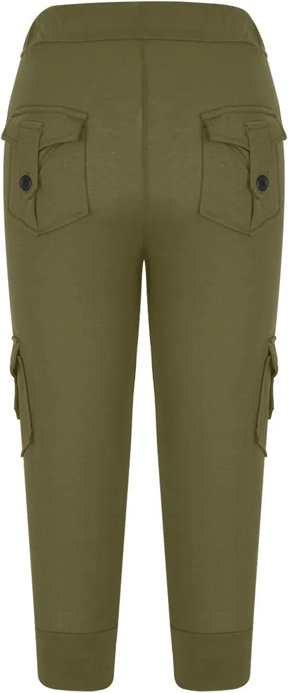 Capri Pants for Women Cropped Yoga Workout Leggings Casual Stretchy Drawstring Jogger Capris with Cargo Pockets