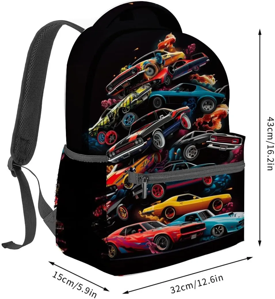 Car Pattern Backpack Travel Backpacks Laptop Rucksack,School Bookbag for Women Kids Boys Girls,Muscle Cars Sports Back Pack Accessories Bags,Ideal Gifts for Work, Outdoor Adventures