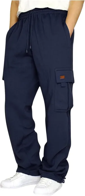 Cargo Pants for Men Relaxed Fit Multiple Pockets Pants Casual Elastic Waist Drawstring Cargo Pants Fashion Trousers