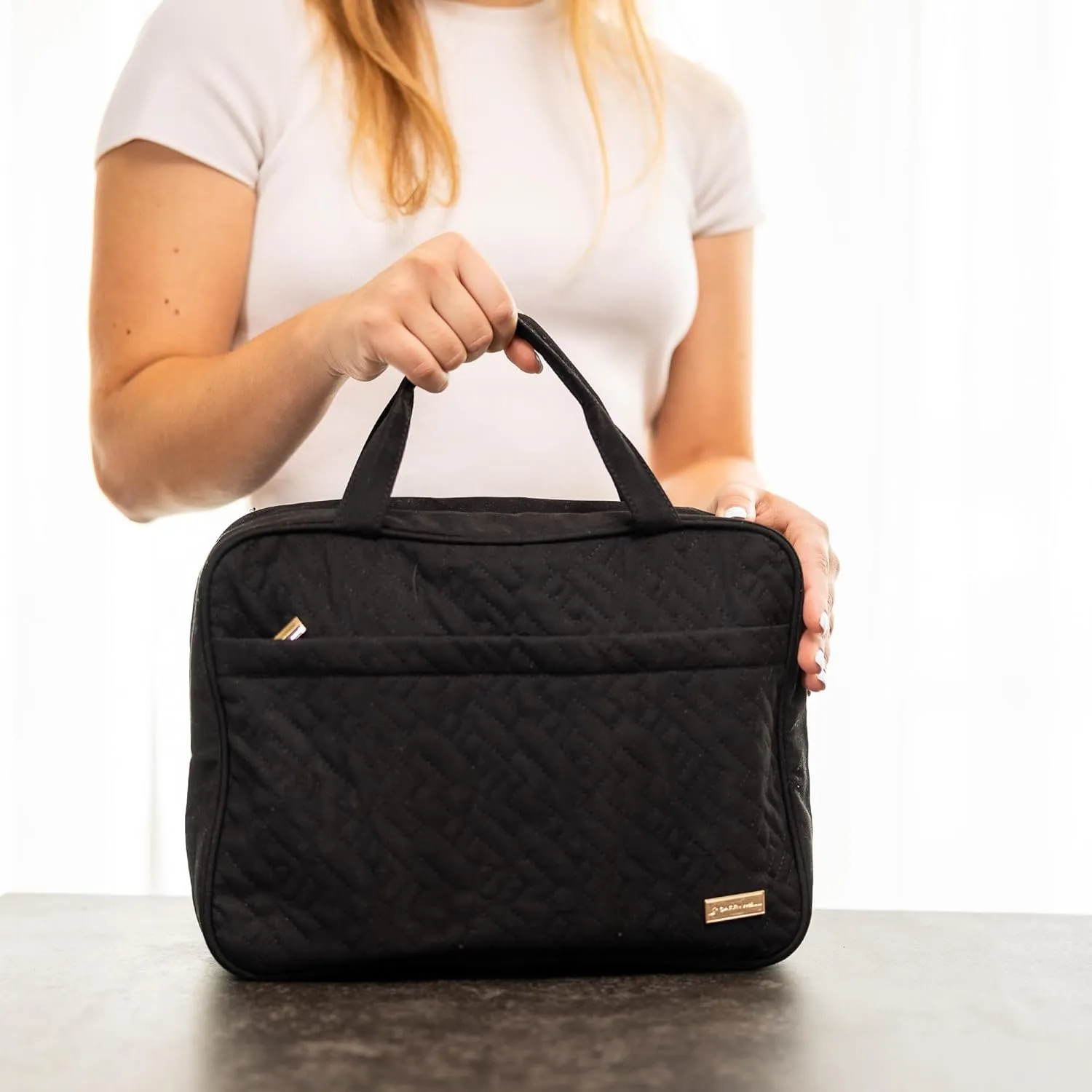 Carrywell (Not Made In China) Hanging Toiletry Bag For Women, Toiletries Bag, Travel Make Up Organizer, Water-Resistant Case For Cosmetics, Makeup and Brushes (Black, Medium)