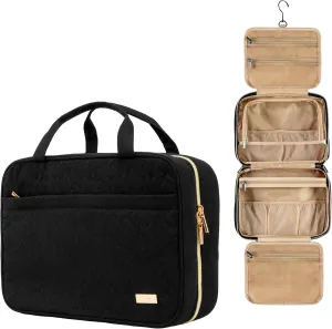 Carrywell (Not Made In China) Hanging Toiletry Bag For Women, Toiletries Bag, Travel Make Up Organizer, Water-Resistant Case For Cosmetics, Makeup and Brushes (Black, Medium)
