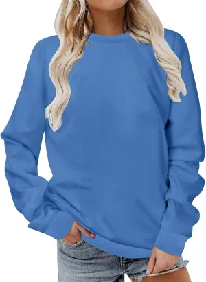 Casual Crewneck Sweatshirt for Women 2025 Spring Fall Tops Plain Color Long Sleeve Sweater Fuzzy Shirts