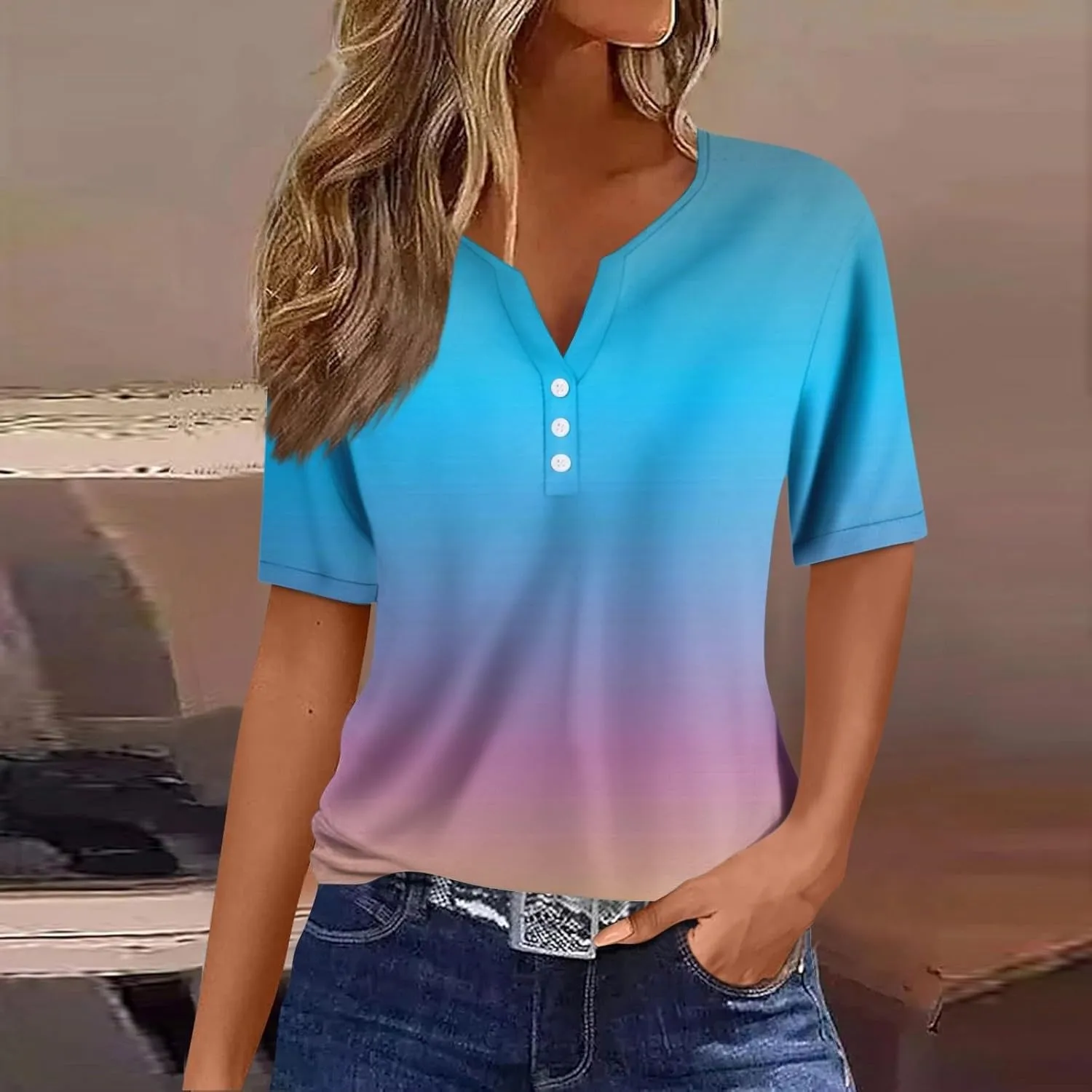 Casual t Shirts for Women Boho Floral Print Short Sleeve Summer Tops Y2K Loose Fit Blouses 2024 Vacation Trendy