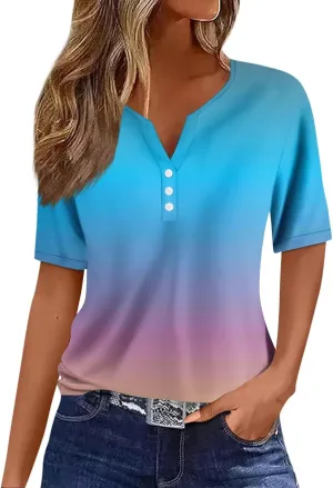 Casual t Shirts for Women Boho Floral Print Short Sleeve Summer Tops Y2K Loose Fit Blouses 2024 Vacation Trendy