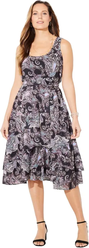 Catherines Women's Plus Size Georgette Flyaway Midi Dress