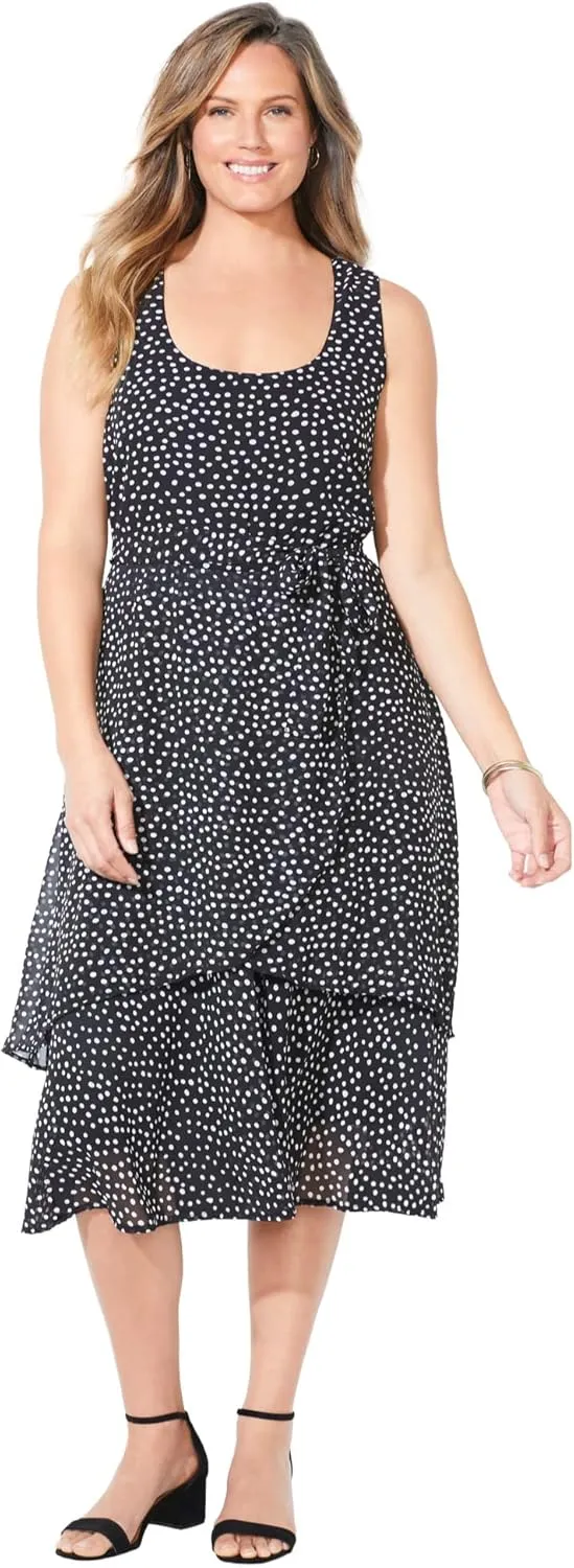 Catherines Women's Plus Size Georgette Flyaway Midi Dress