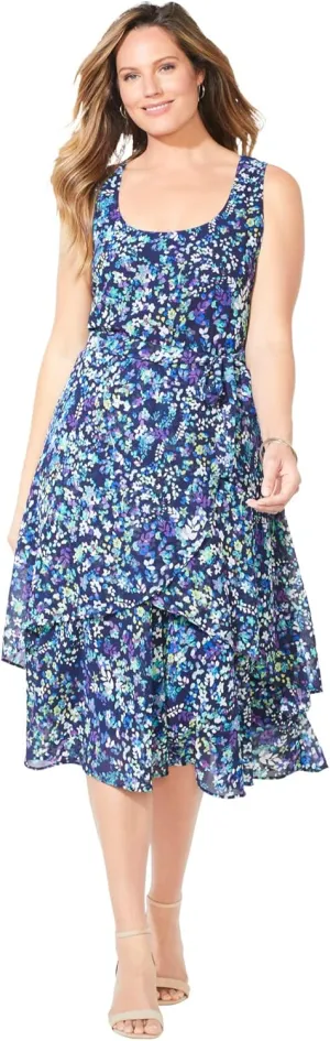Catherines Women's Plus Size Georgette Flyaway Midi Dress