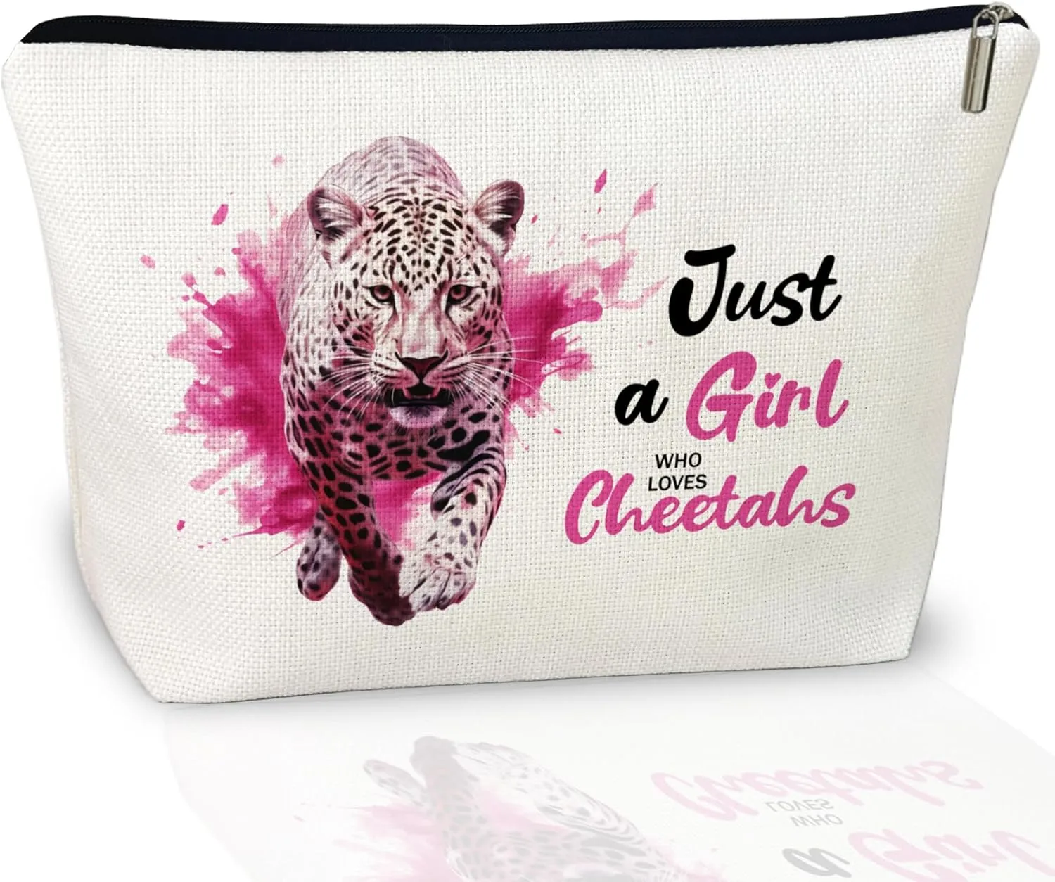 Cheetah Print Makeup Bag for Women & Teens, Cute Pink Cosmetic Pouch with Zipper, Animal Lovers Gift for Birthdays, Travel, Graduation, Stylish Preppy Accessories for Girls, Friends, Sisters