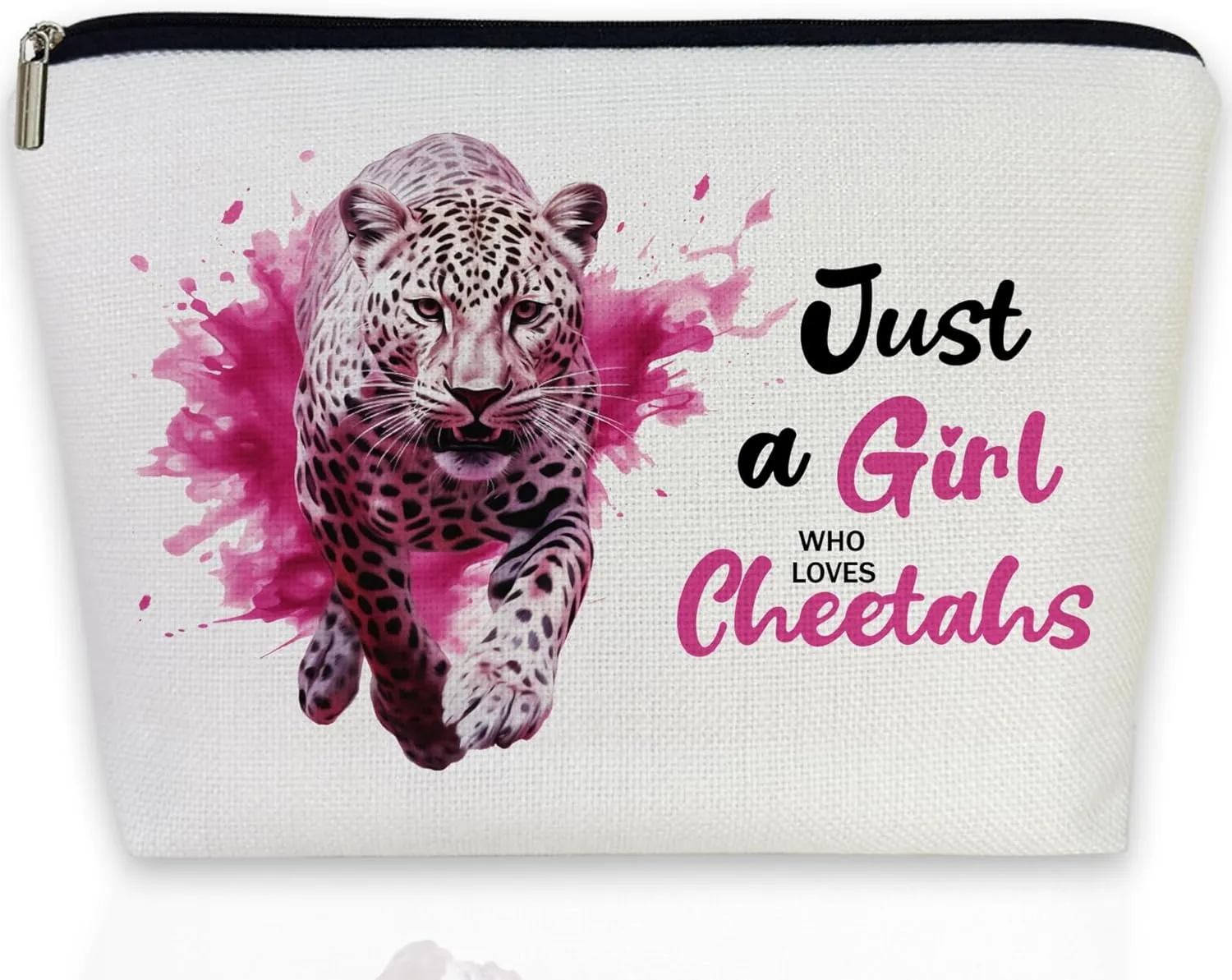 Cheetah Print Makeup Bag for Women & Teens, Cute Pink Cosmetic Pouch with Zipper, Animal Lovers Gift for Birthdays, Travel, Graduation, Stylish Preppy Accessories for Girls, Friends, Sisters