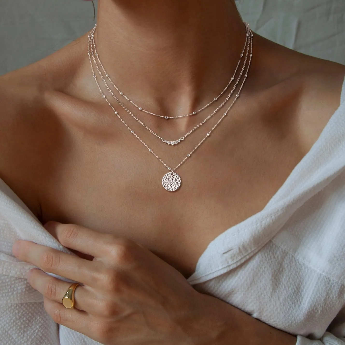CHESKY Layered Silver Necklaces for Women Trendy,Streling Silver Dainty Stackable Charm Necklace for Womens Layering Paperclip Tennis Rope Chain Diamond Pendant Necklaces Jewelry Set for Women Gifts