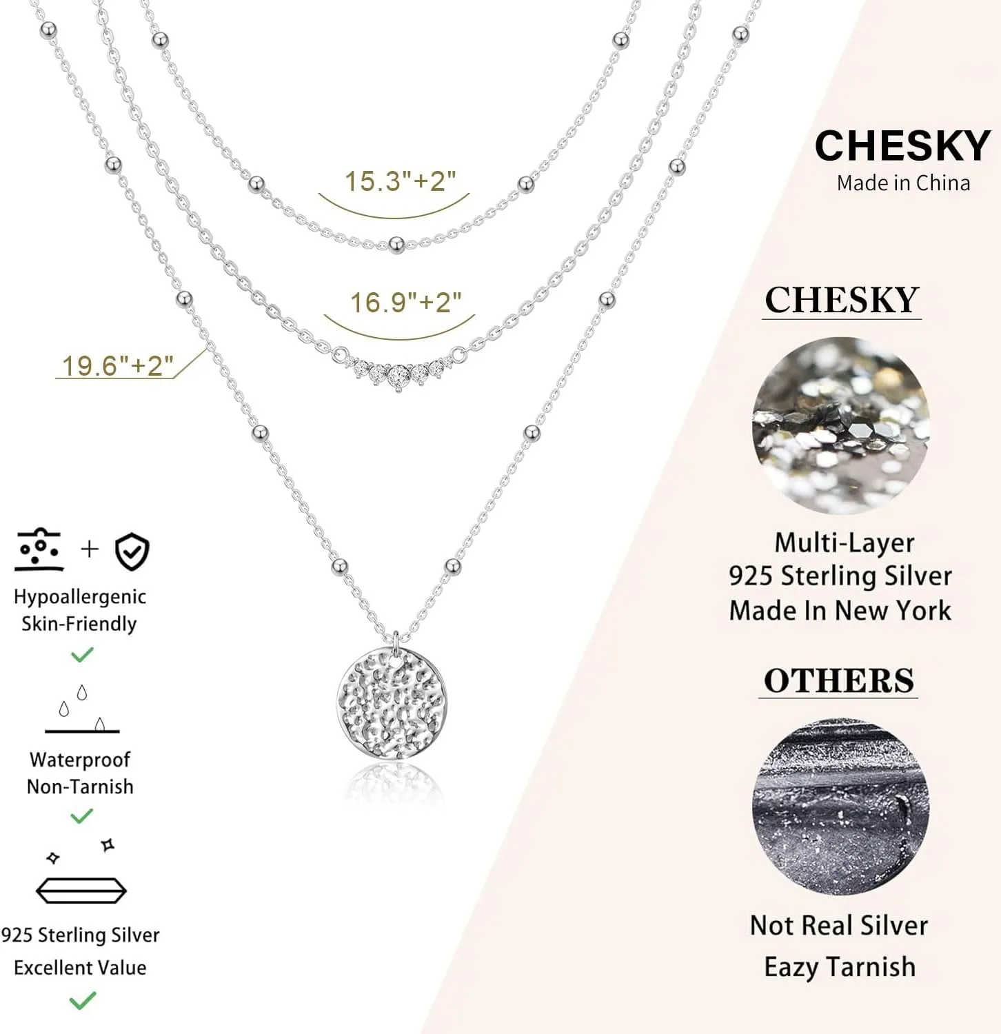 CHESKY Layered Silver Necklaces for Women Trendy,Streling Silver Dainty Stackable Charm Necklace for Womens Layering Paperclip Tennis Rope Chain Diamond Pendant Necklaces Jewelry Set for Women Gifts