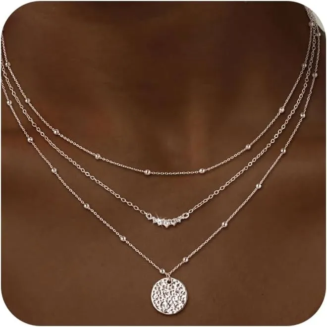 CHESKY Layered Silver Necklaces for Women Trendy,Streling Silver Dainty Stackable Charm Necklace for Womens Layering Paperclip Tennis Rope Chain Diamond Pendant Necklaces Jewelry Set for Women Gifts
