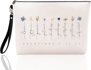 Christian Flower Makeup Bag Canvas Zipper Pouch Bag, Christian Pencil Case, Bible Journaling Pouch, Bible Verse Gifts, Christian Woman aesthetic