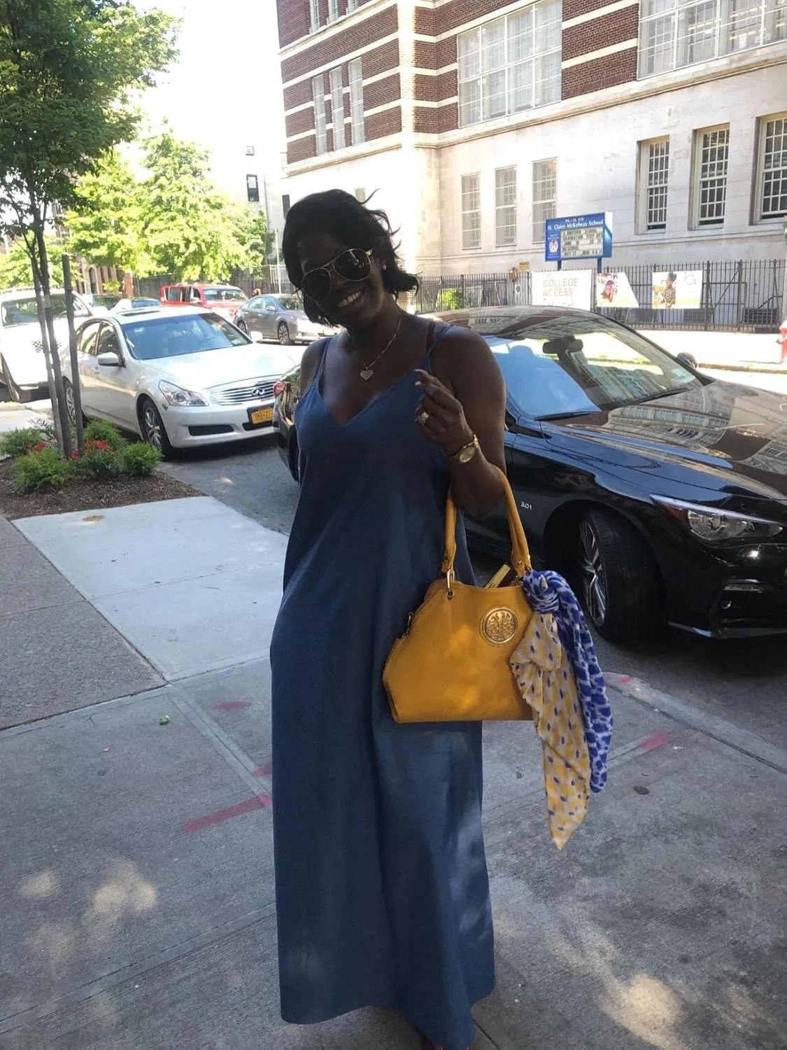 Chuanqi Womens Summer Spaghetti Strap Dresses Casual Denim Deep V Neck Loose Maxi Dress