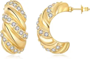 Chunky Gold Hoop Earrings for Women Trendy, 18k Gold Plated Gold Hoops Huggie Earrings for Women, Hypoallergenic Fashion Gold Studs Earrings Jewelry