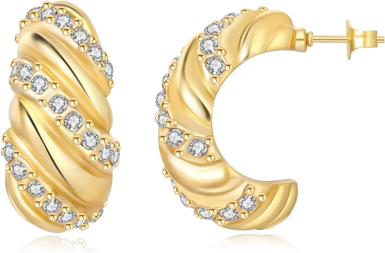 Chunky Gold Hoop Earrings for Women Trendy, 18k Gold Plated Gold Hoops Huggie Earrings for Women, Hypoallergenic Fashion Gold Studs Earrings Jewelry