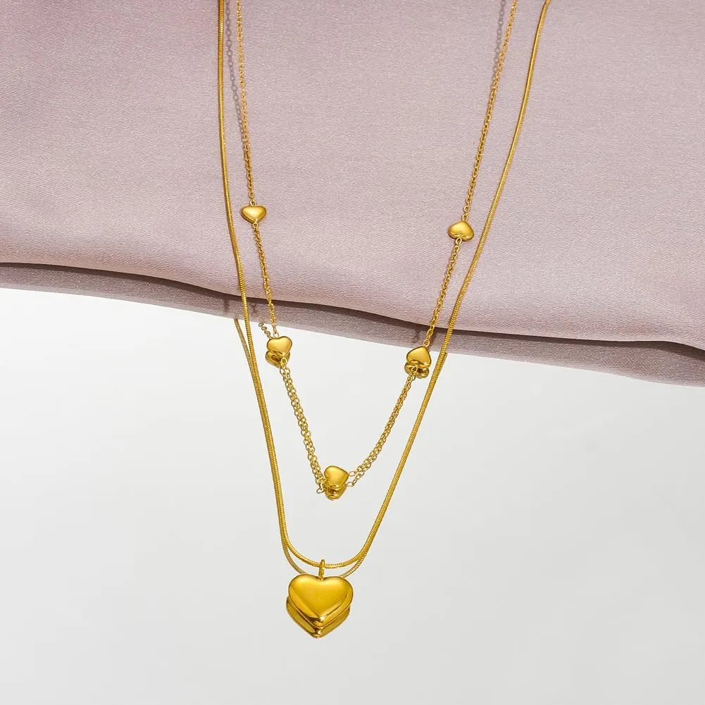 Chunky Heart Chain Necklaces Gold Heart Necklaces Layered Gold Necklaces Chunky Heart Necklace for Women