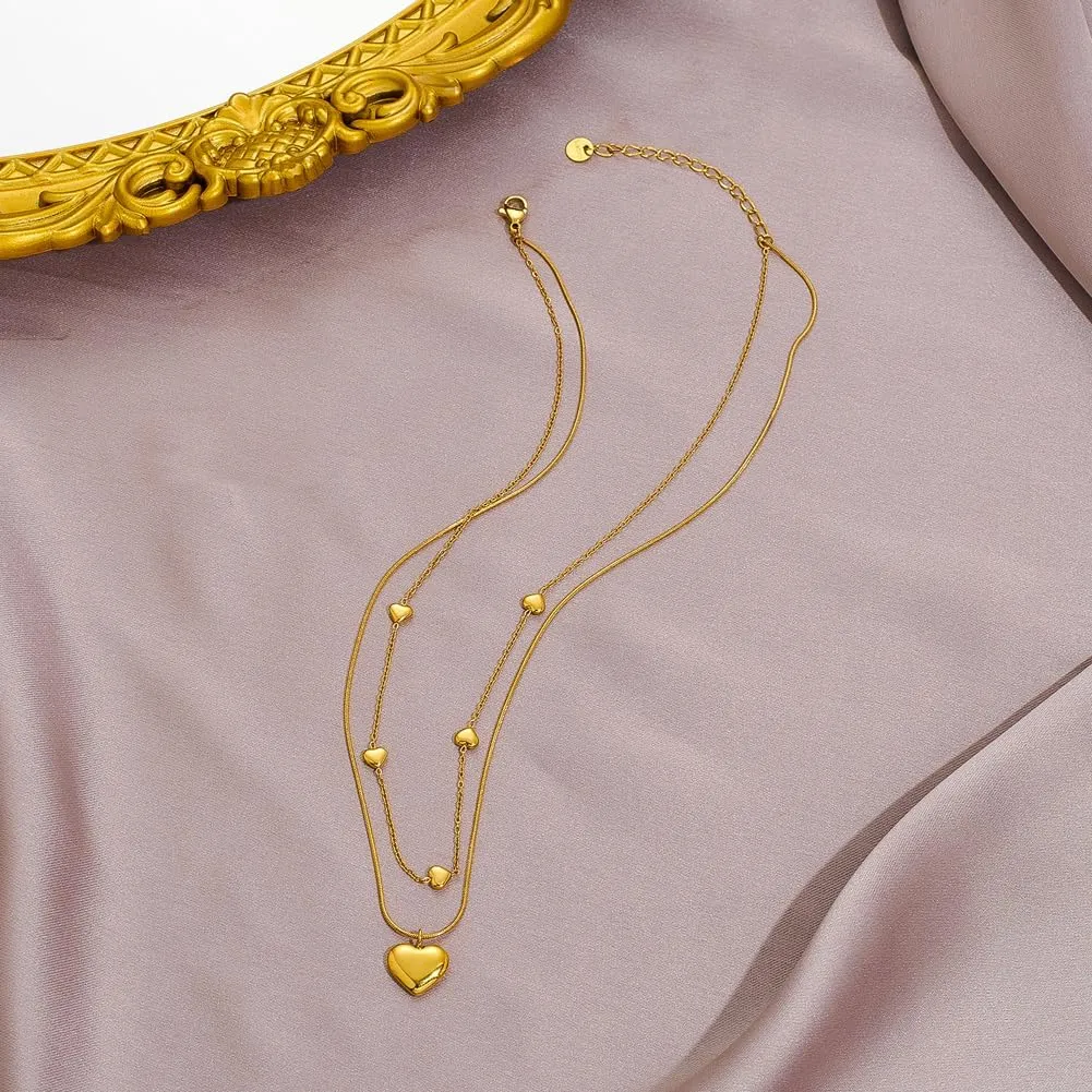 Chunky Heart Chain Necklaces Gold Heart Necklaces Layered Gold Necklaces Chunky Heart Necklace for Women
