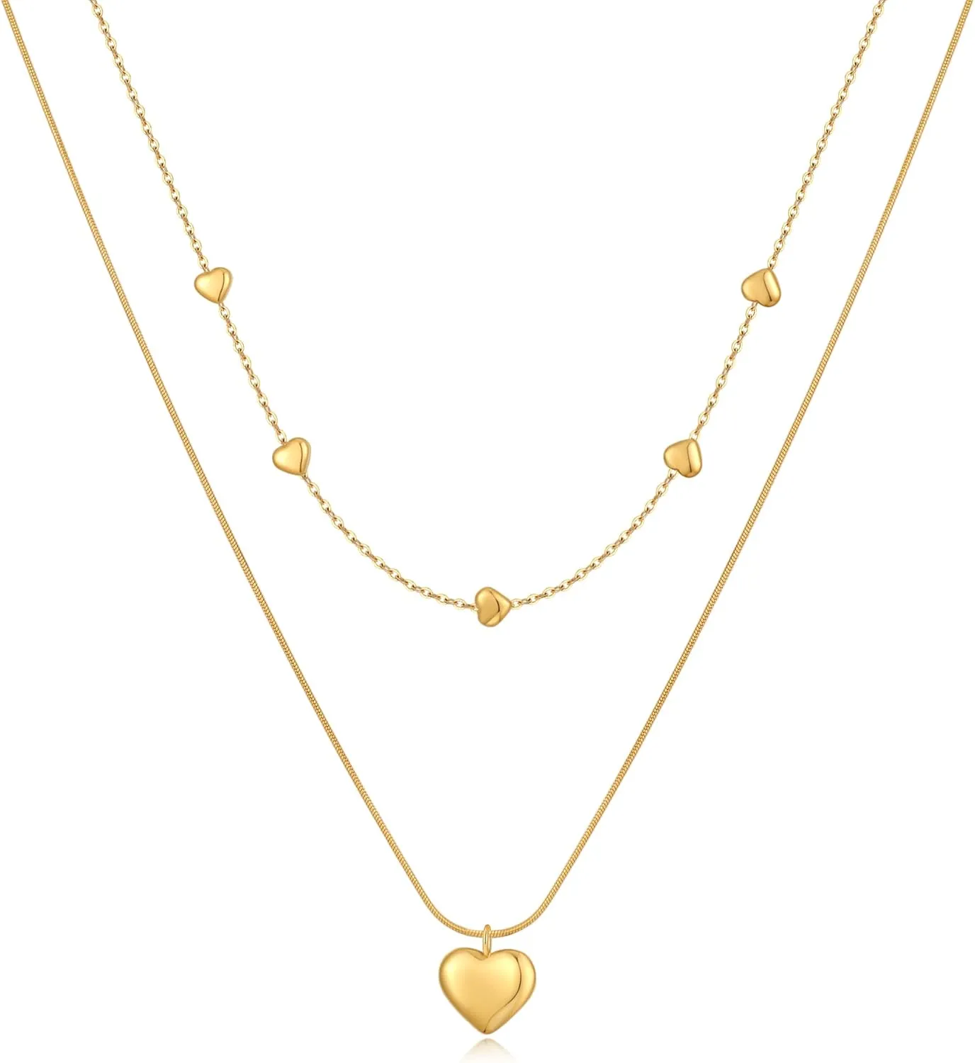 Chunky Heart Chain Necklaces Gold Heart Necklaces Layered Gold Necklaces Chunky Heart Necklace for Women