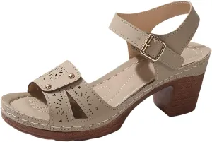 Chunky Heels for Women Dressy Casual Hollow Out Open Toe Block Heels Adjustable Ankle Strap Low Heel Sandals Work Office Shoes
