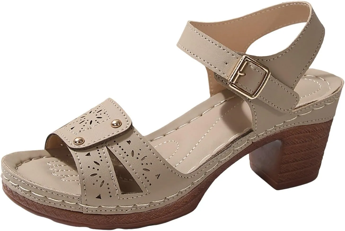 Chunky Heels for Women Dressy Casual Hollow Out Open Toe Block Heels Adjustable Ankle Strap Low Heel Sandals Work Office Shoes