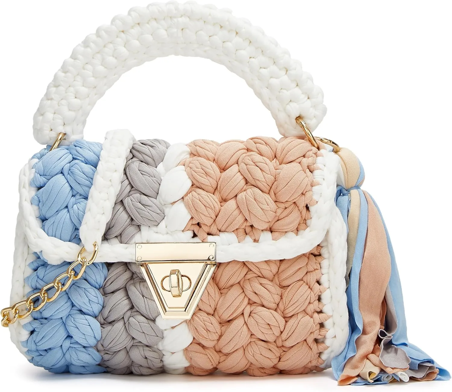 Chunky Yarn Knit Crossbody Bags for Women Top-handle Handwoven Tote Bag Soft Braided Shoulder Satchel Cute Purses