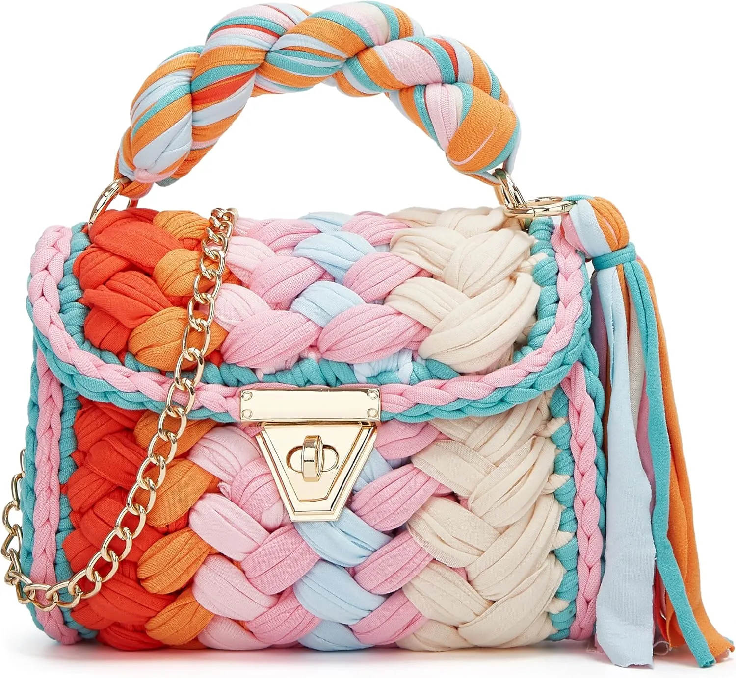 Chunky Yarn Knit Crossbody Bags for Women Top-handle Handwoven Tote Bag Soft Braided Shoulder Satchel Cute Purses