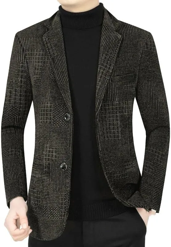 Classic Mens Knit Lightweight Sport Coat Fashion Two Button Blazers Mens Casual Slim Fit Suit Jacket