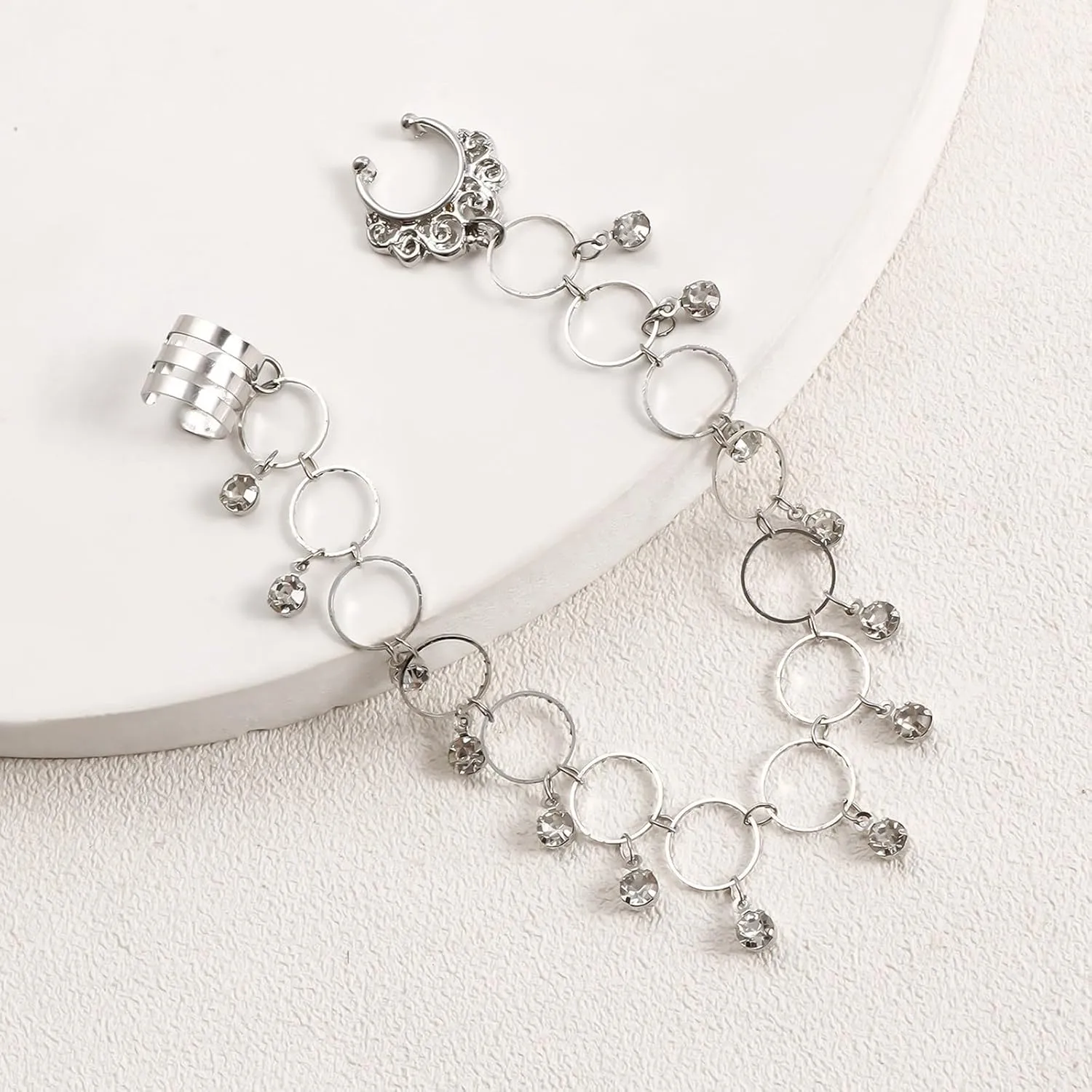 Clip on Nose Ring Men Jewelry Earrings For Women Stage Punch Rhinestone Tassel Nose Ring Nose Ring Double