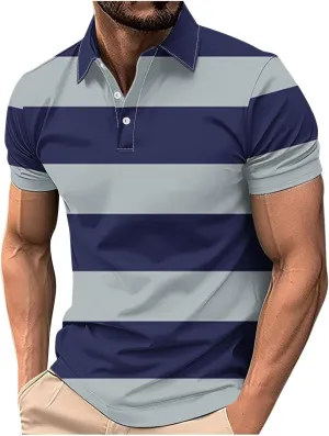 Color Block Golf Shirts for Men Short Sleeve Regular Fit Moisture Wicking Performance Casual Striped Mens Polo Shirts