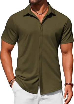 COOFANDY Mens Dress Shirts Button Down Short Sleeve Shirt Summer Shirts Casual Wrinkle Free Muscle Fit Shirts