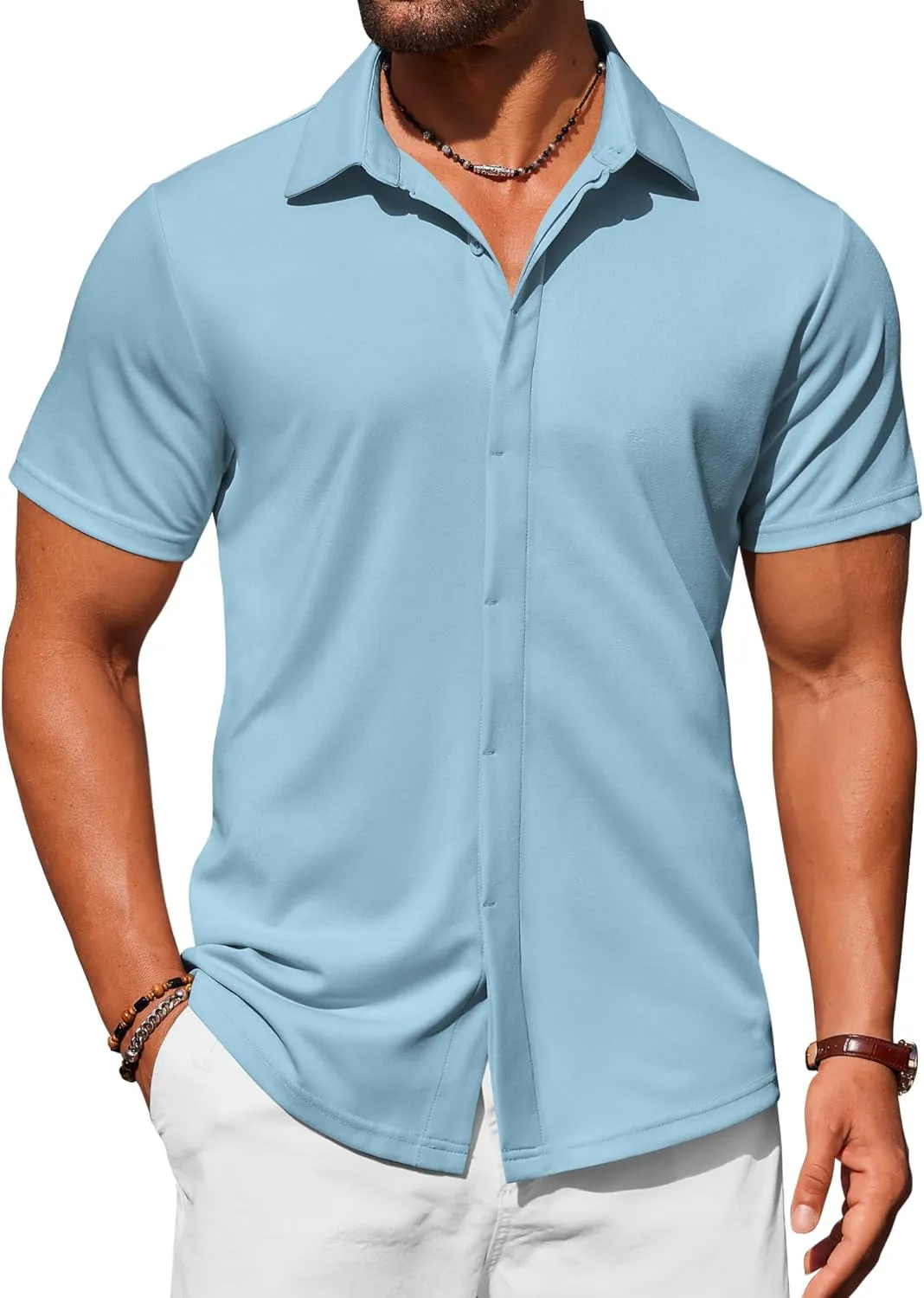 COOFANDY Mens Dress Shirts Button Down Short Sleeve Shirt Summer Shirts Casual Wrinkle Free Muscle Fit Shirts