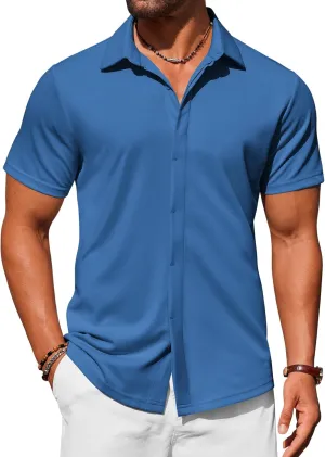 COOFANDY Mens Dress Shirts Button Down Short Sleeve Shirt Summer Shirts Casual Wrinkle Free Muscle Fit Shirts