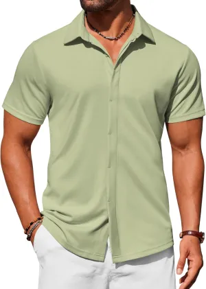 COOFANDY Mens Dress Shirts Button Down Short Sleeve Shirt Summer Shirts Casual Wrinkle Free Muscle Fit Shirts
