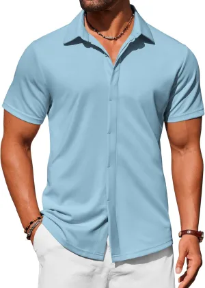 COOFANDY Mens Dress Shirts Button Down Short Sleeve Shirt Summer Shirts Casual Wrinkle Free Muscle Fit Shirts