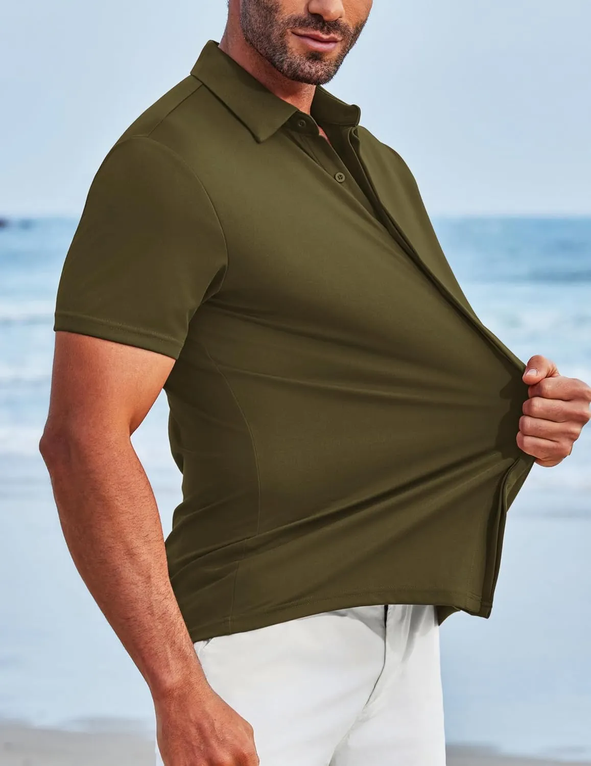 COOFANDY Mens Dress Shirts Button Down Short Sleeve Shirt Summer Shirts Casual Wrinkle Free Muscle Fit Shirts
