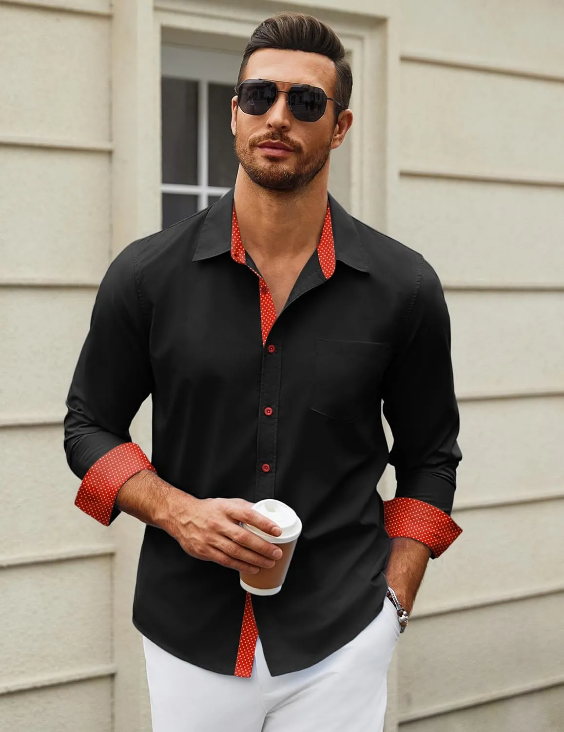 COOFANDY Mens Dress Shirts Long Sleeve Button Down Shirts Untucked Wrinkle-Free Business Casual Shirts