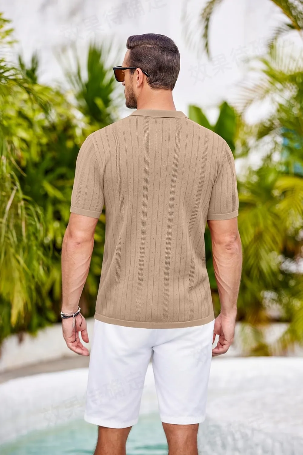 COOFANDY Mens Knit Button Down Shirts Crochet Polo Shirts Vintage Short Sleeve Textured Shirts Summer Beach Tops
