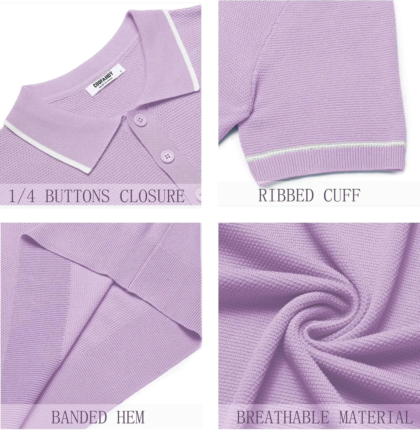 COOFANDY Men's Knit Polo Shirts Casual Short Sleeve Button Down Shirts Crochet Classic Golf Polo Collared Shirts