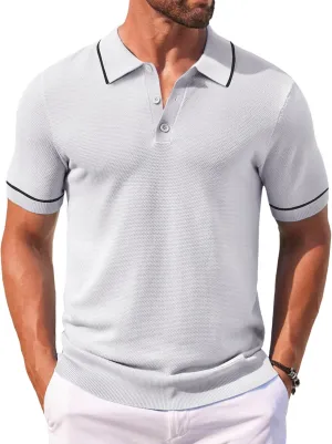 COOFANDY Men's Knit Polo Shirts Casual Short Sleeve Button Down Shirts Crochet Classic Golf Polo Collared Shirts
