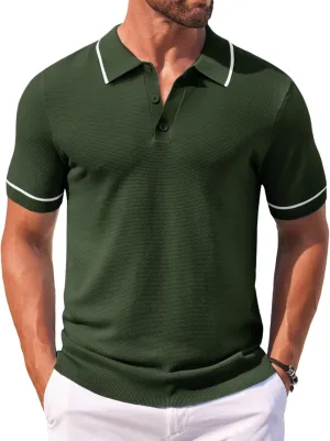 COOFANDY Men's Knit Polo Shirts Casual Short Sleeve Button Down Shirts Crochet Classic Golf Polo Collared Shirts