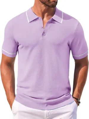 COOFANDY Men's Knit Polo Shirts Casual Short Sleeve Button Down Shirts Crochet Classic Golf Polo Collared Shirts