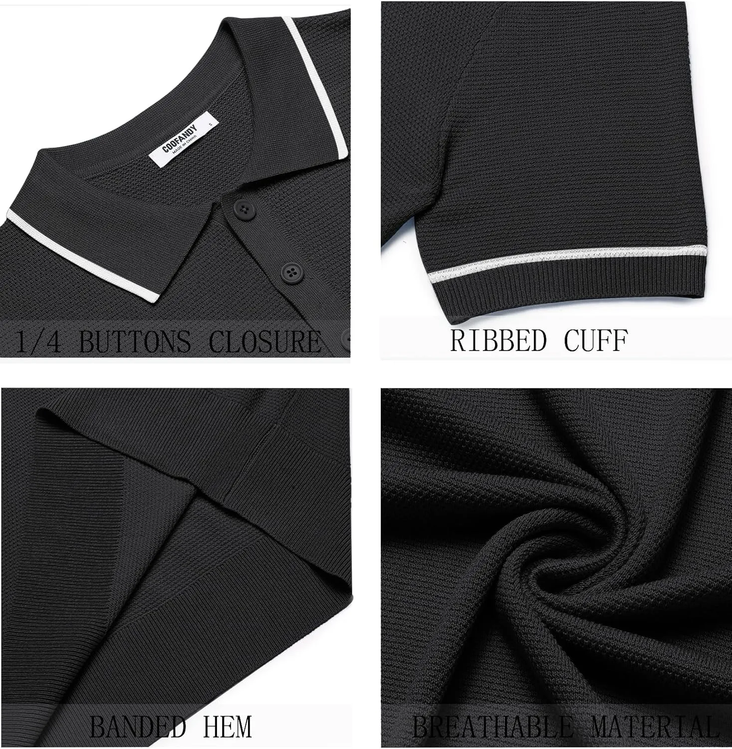 COOFANDY Men's Knit Polo Shirts Casual Short Sleeve Button Down Shirts Crochet Classic Golf Polo Collared Shirts