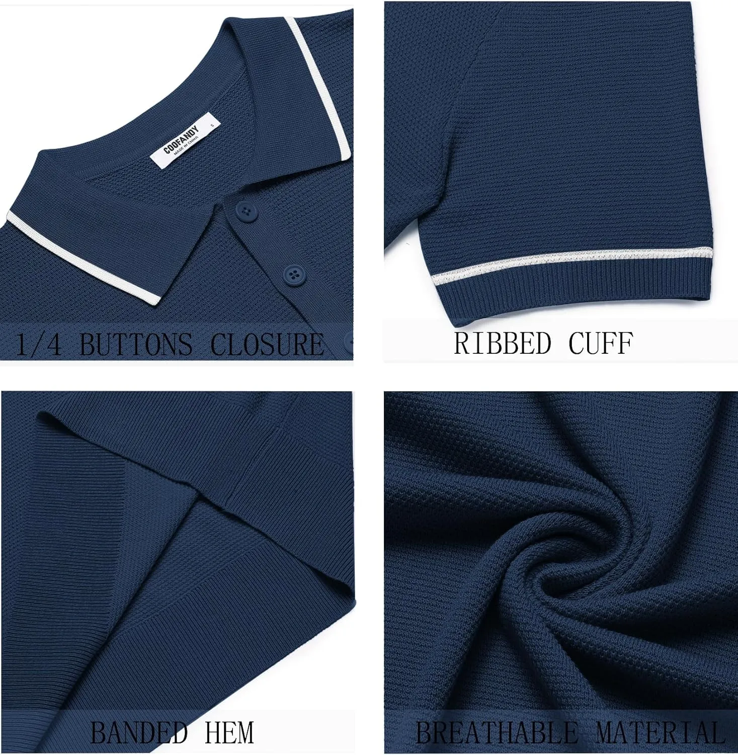 COOFANDY Men's Knit Polo Shirts Casual Short Sleeve Button Down Shirts Crochet Classic Golf Polo Collared Shirts