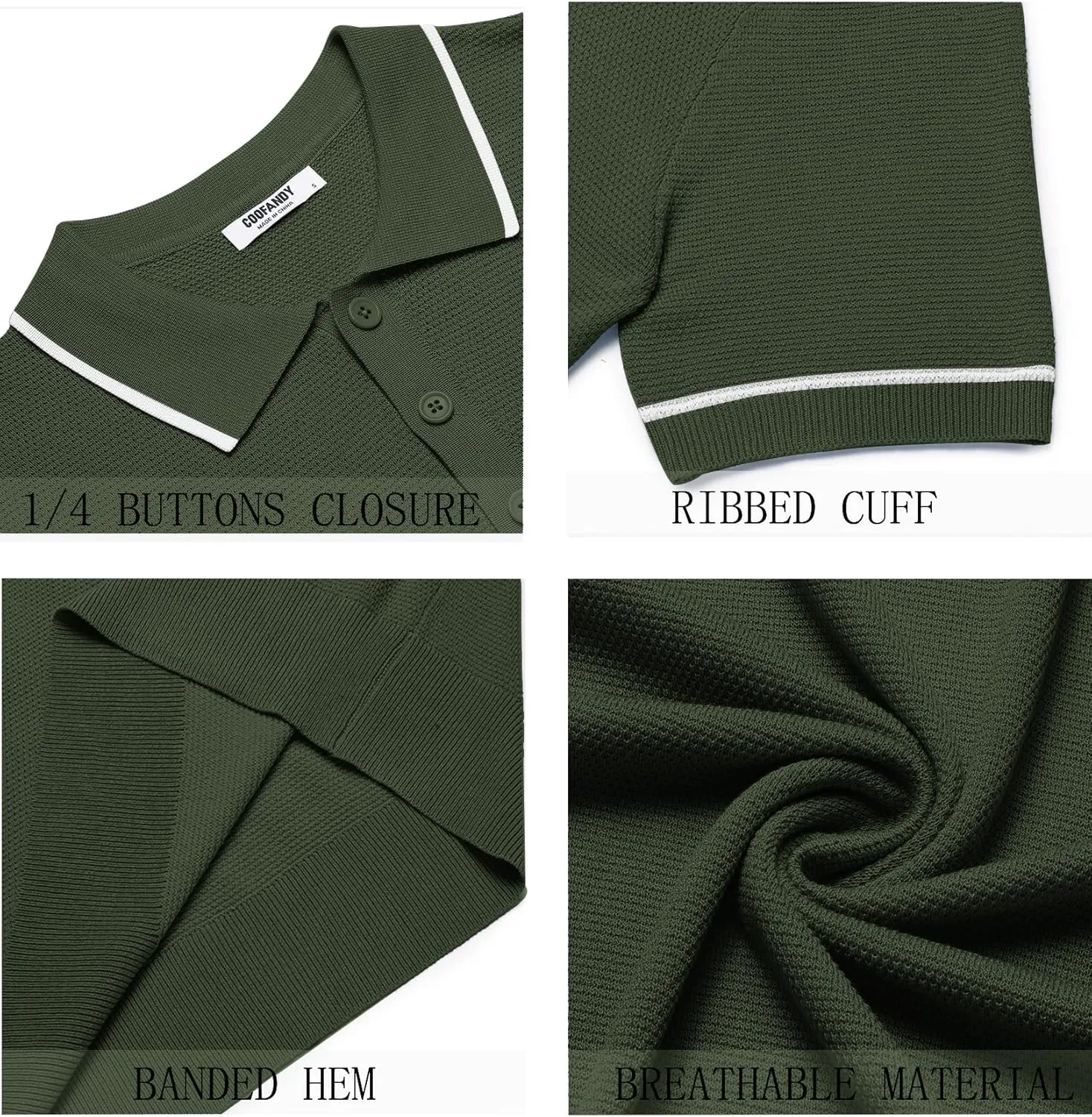 COOFANDY Men's Knit Polo Shirts Casual Short Sleeve Button Down Shirts Crochet Classic Golf Polo Collared Shirts